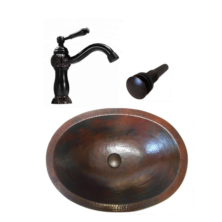 SimplyCopper 19" Oval Copper Bath Sink With Matching 9" Faucet & Drain